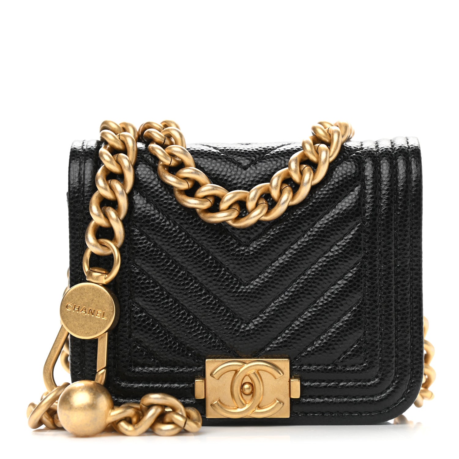 Chanel Caviar Chevron Quilted Boy Flap Waist Belt Bag Black 1 of 10