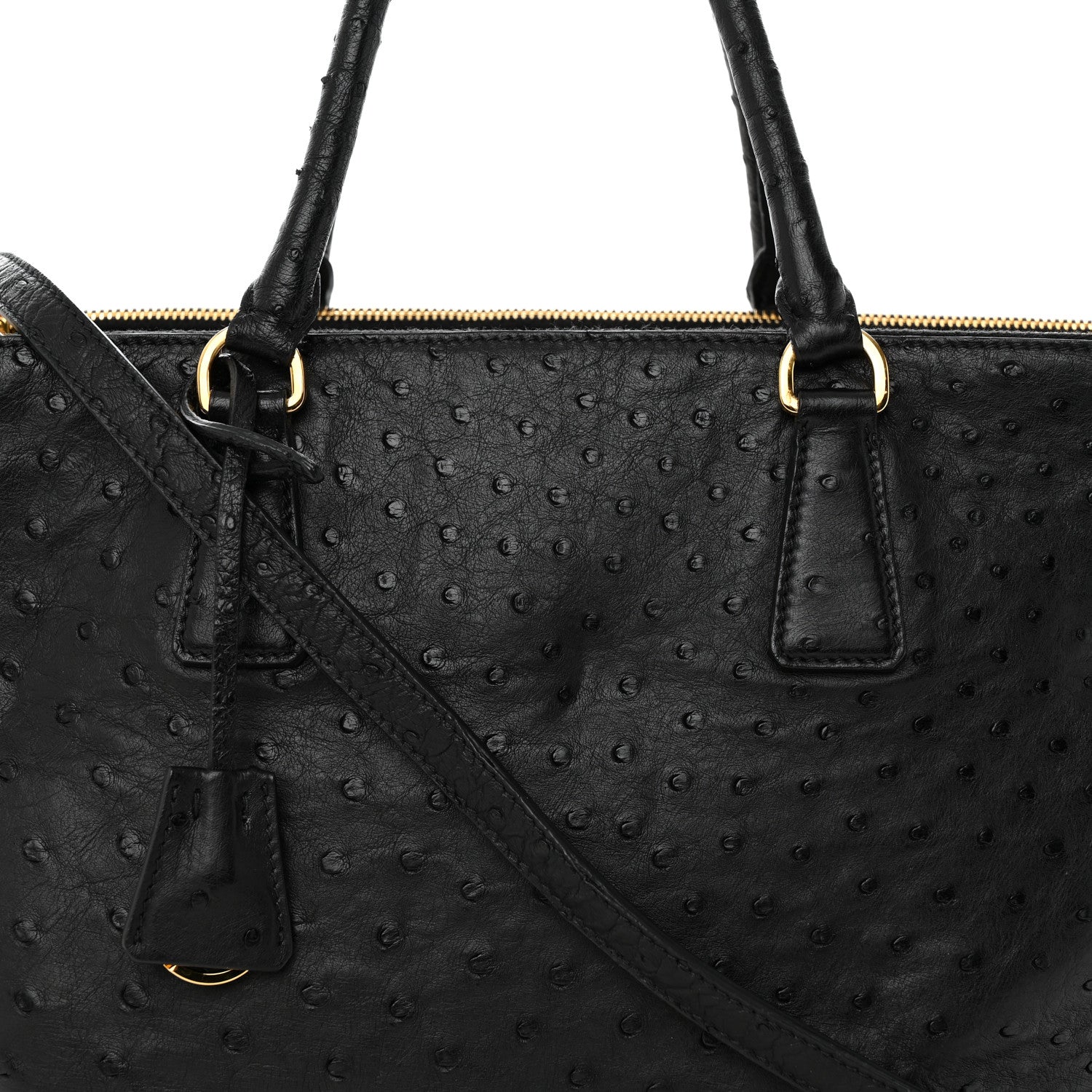 Prada Ostrich Double Zip Tote Black 7 of 27