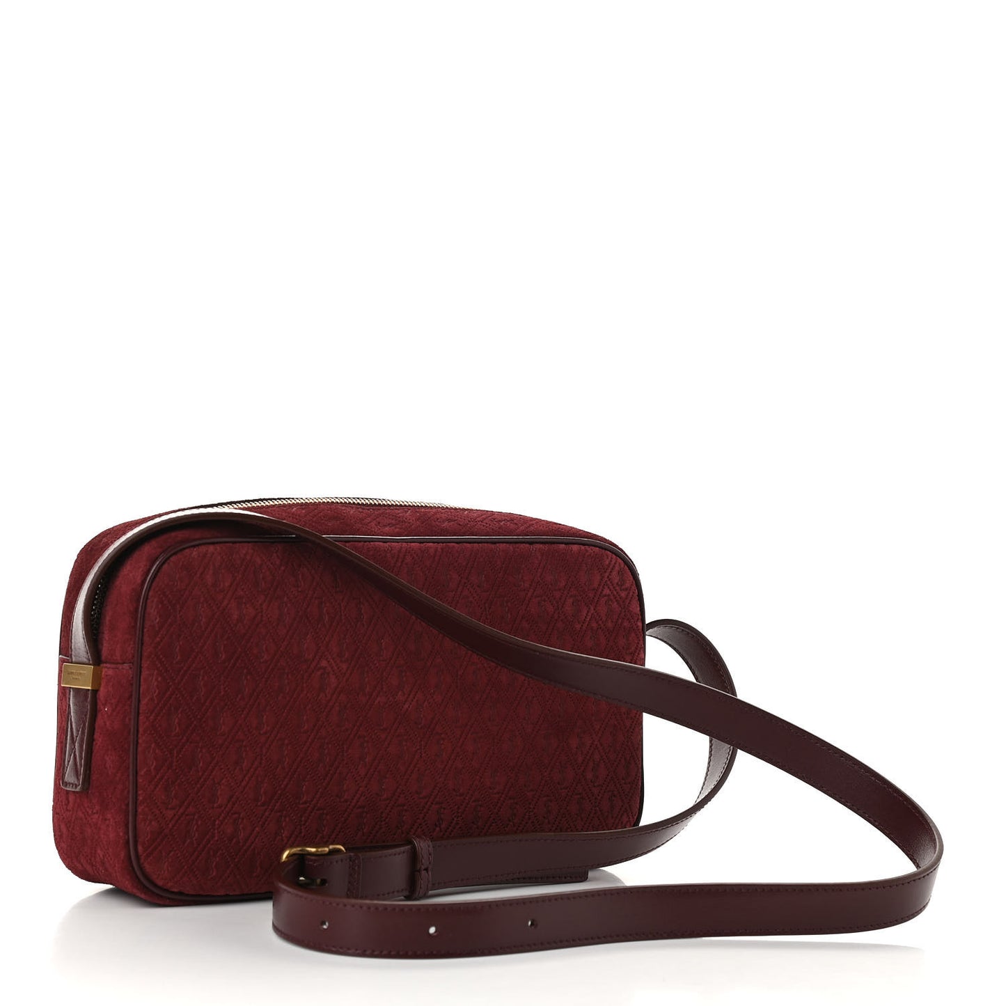 Suede Monogram All Over Camera Bag Burgundy