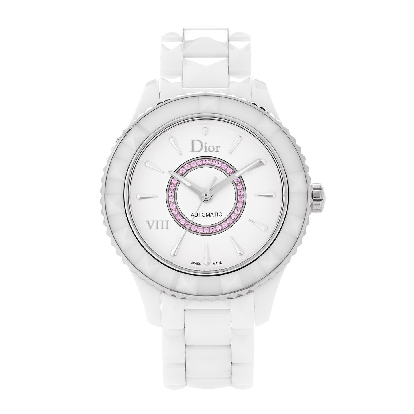 Stainless Steel Ceramic Pink Sapphire 38mm Dior VIII Automatic Watch White
