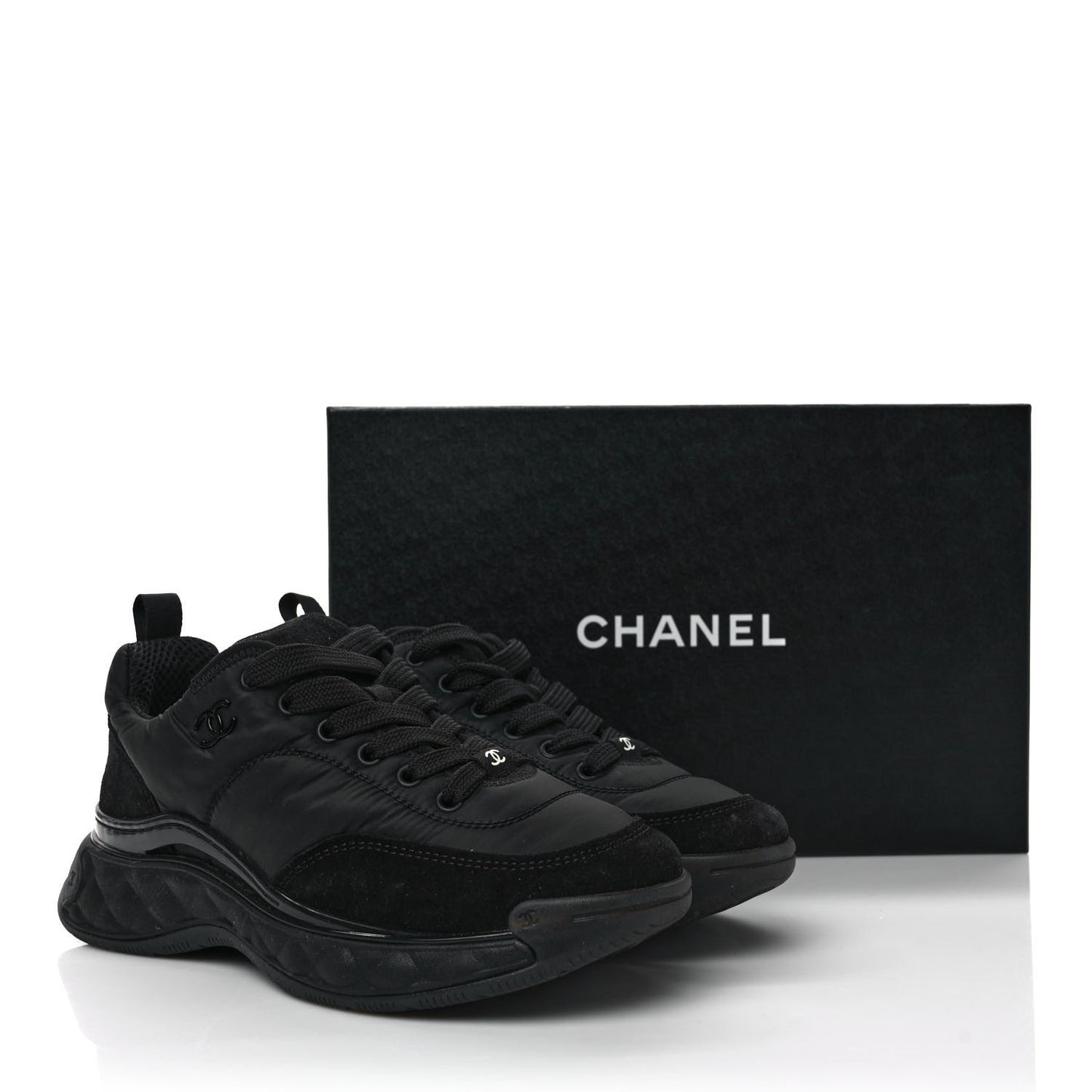 Nylon Suede Calfskin CC Sneakers 37 Black