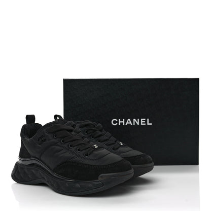 Chanel Nylon Suede Calfskin CC Sneakers 37 Black 9 of 9