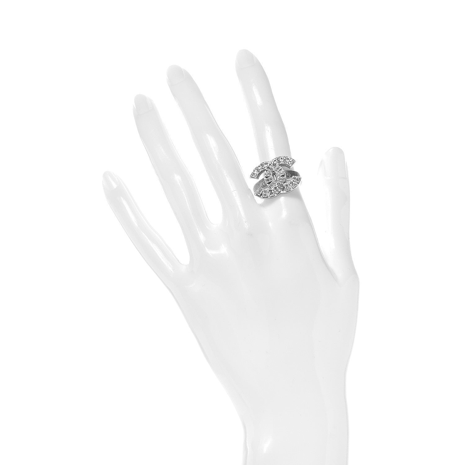 Chanel Crystal CC Ring 6 Silver 2 of 4