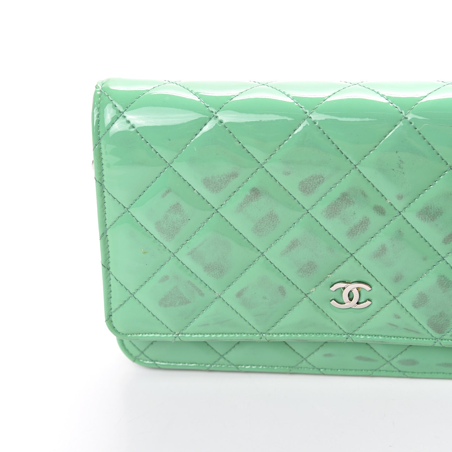 Patent Quilted Wallet On Chain WOC Green