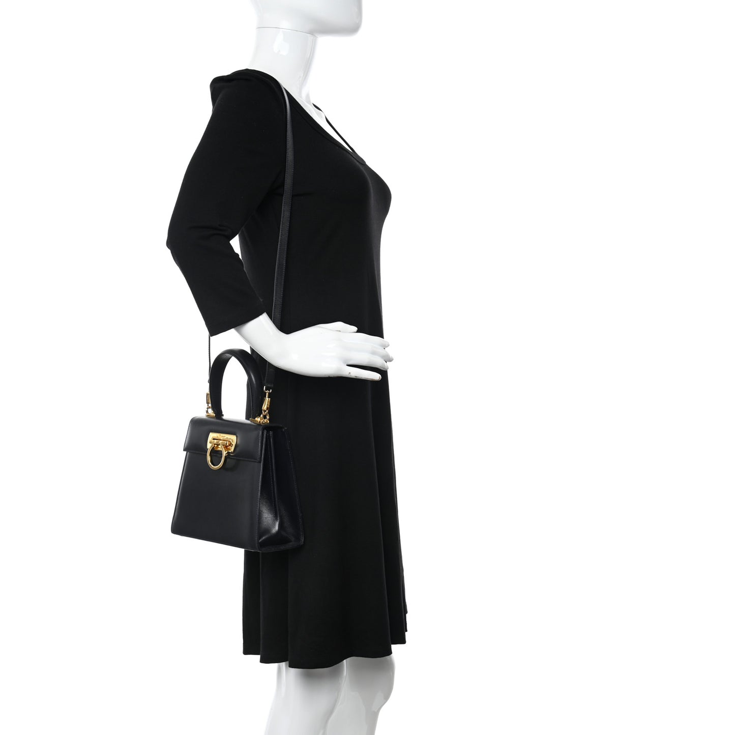 Brushed Off Calfskin Small Iconic Top Handle Bag Navy