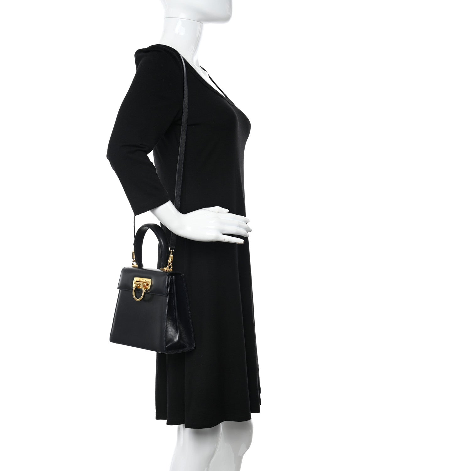 Salvatore Ferragamo Brushed Off Calfskin Small Iconic Top Handle Bag Navy 2 of 10