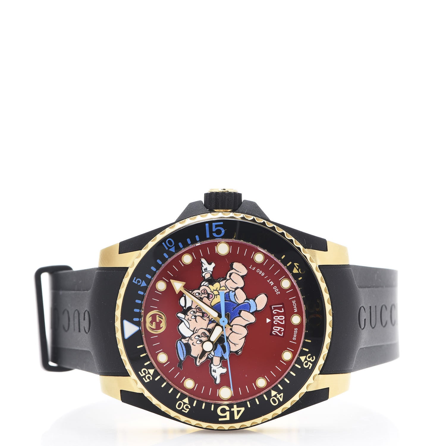 Gucci X DISNEY Stainless Steel Rubber 40mm Three Little Pigs Dive