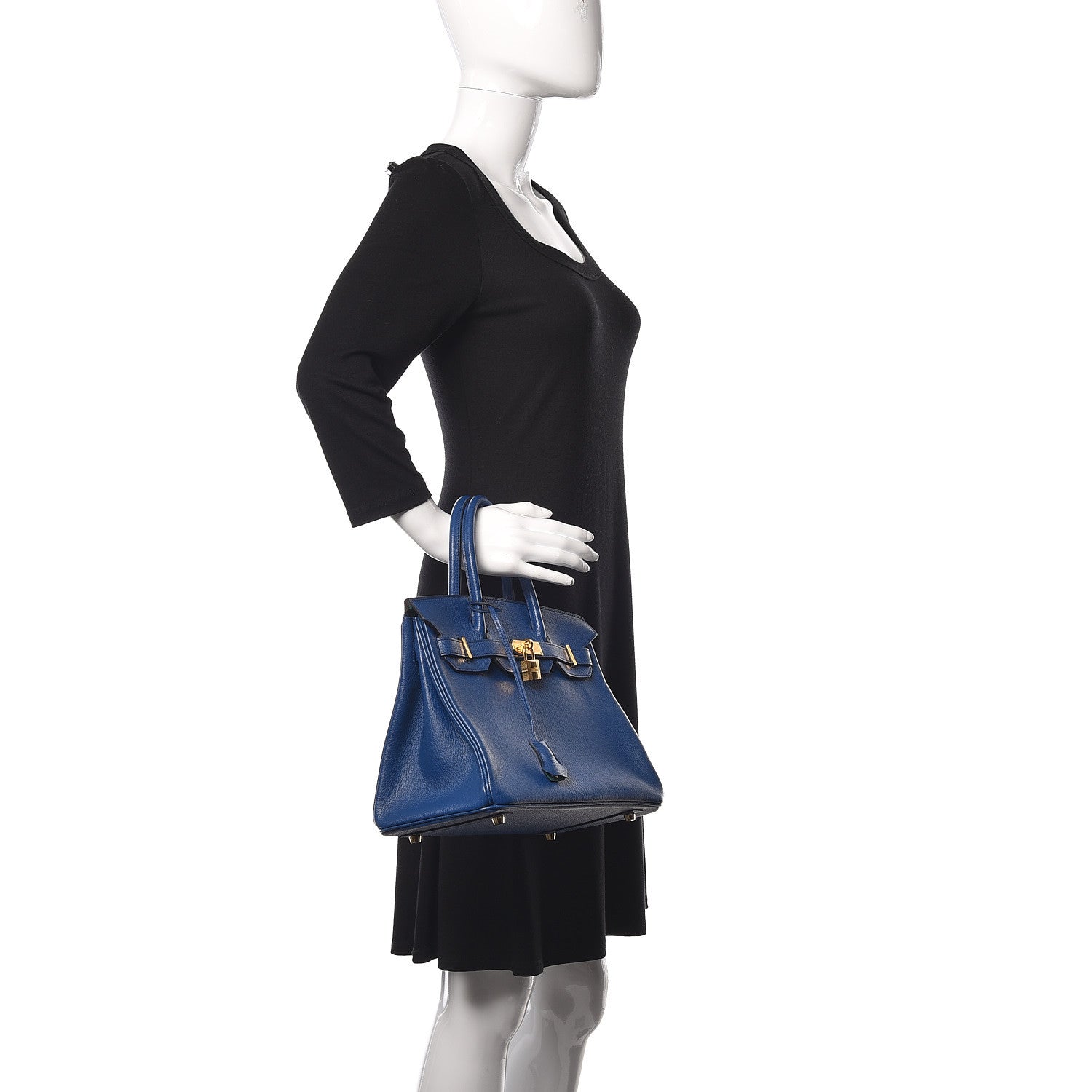 Hermes Chevre Mysore Bi-Color Horseshoe Birkin 30 Bleu Sapphire Paon 3 of 37