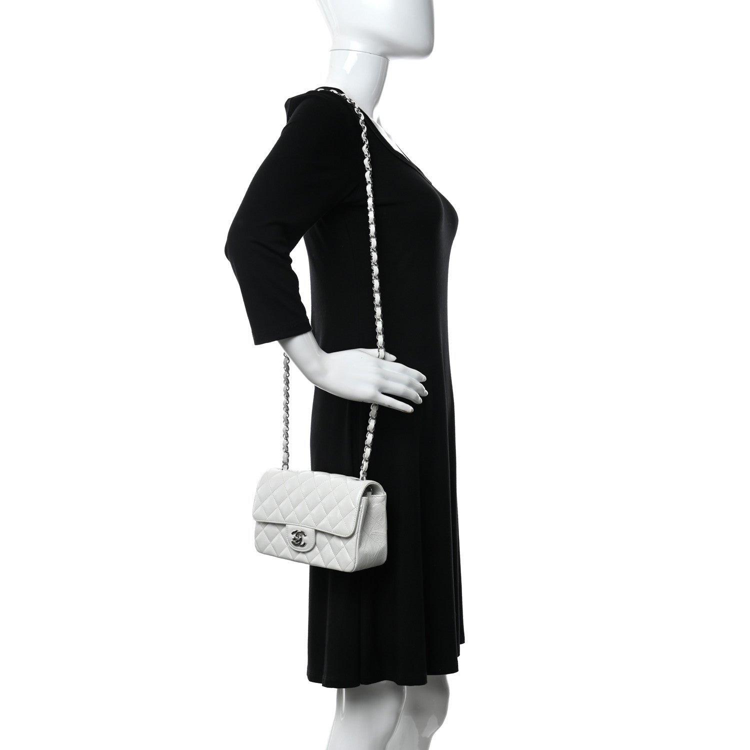 Chanel Iridescent Crumpled Calfskin Quilted Mini Rectangular Flap White 2 of 10