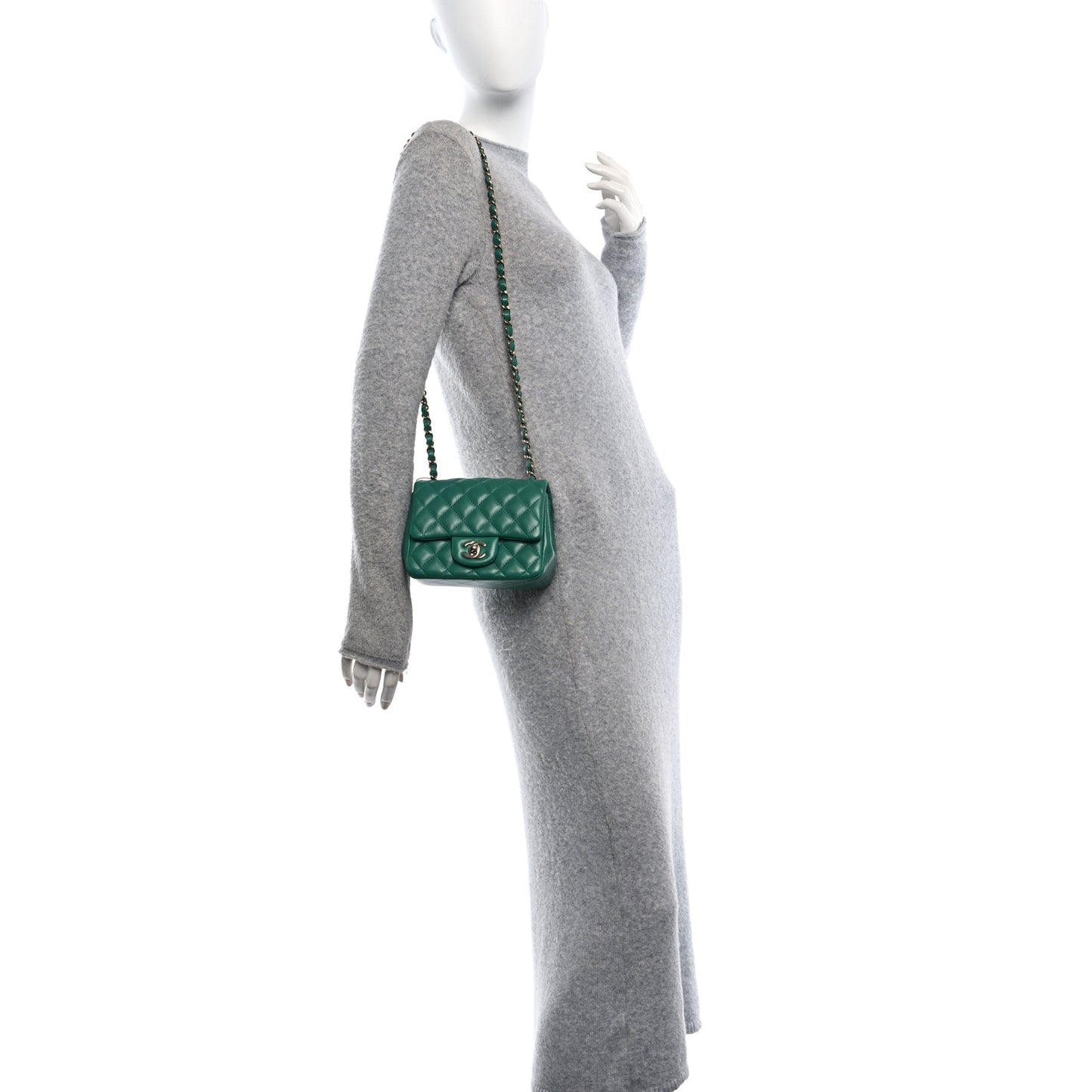 Lambskin Quilted Mini Square Flap Green