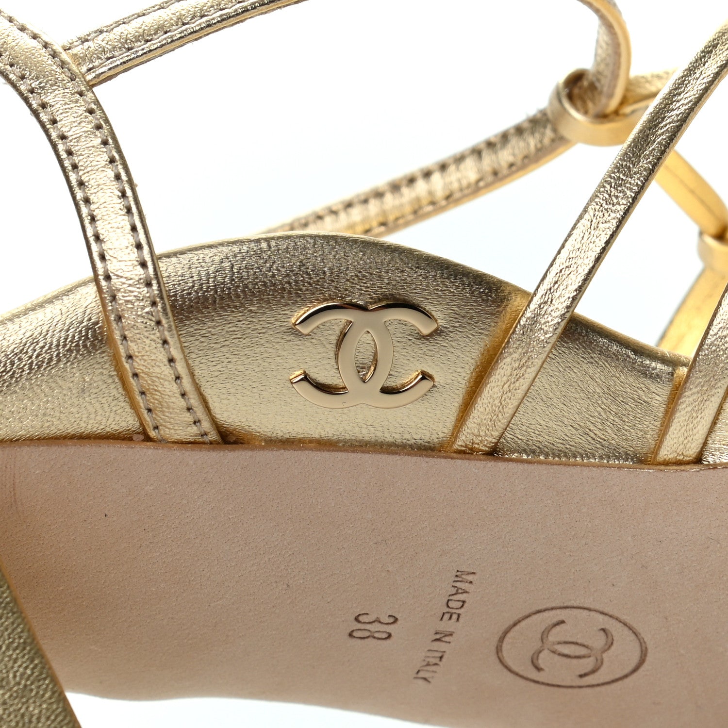 Chanel Metallic Lambskin CC Strappy Sandals 38 Gold 8 of 9