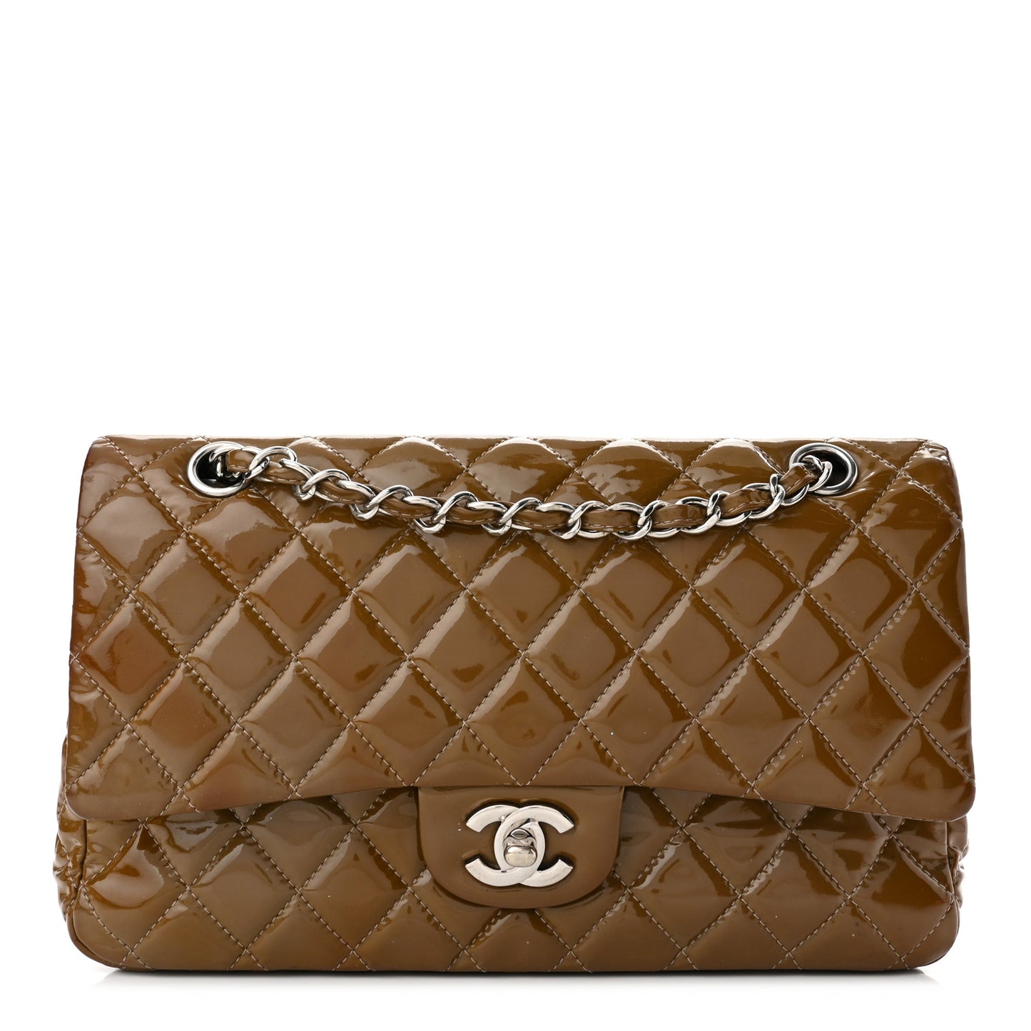 Patent Quilted Medium Double Flap Dark Green