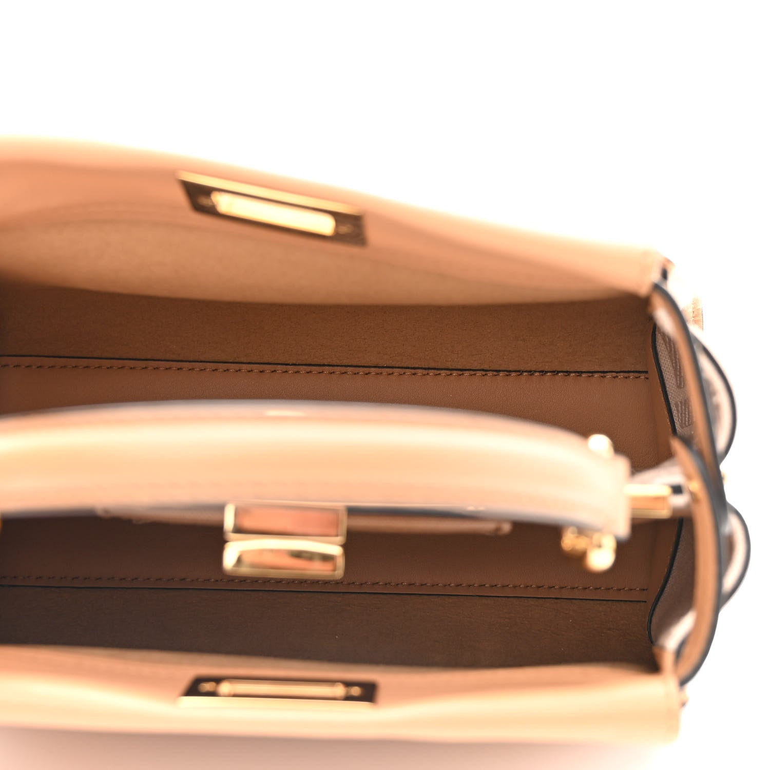 Fendi Vitello Seta Canvas FF Embroidered Mini Peekaboo Iconic Satchel Miele Scuro Poudre 5 of 10