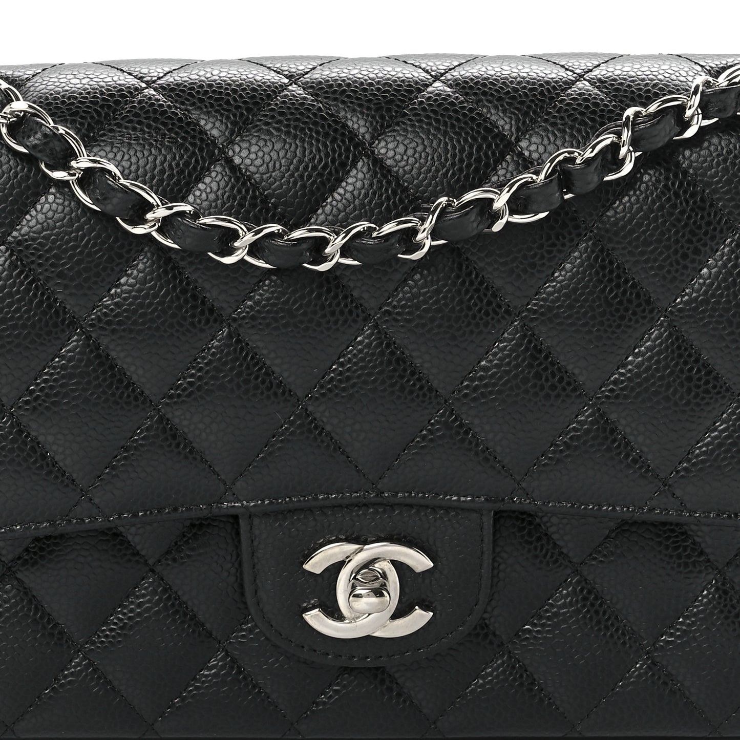 Caviar Quilted Medium Double Flap Black