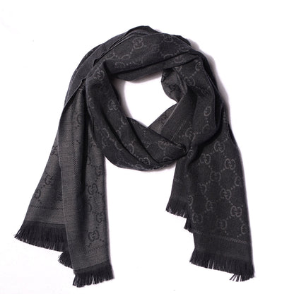 Gucci Wool Monogram Fringe Scarf Anthracite Black 1 of 6