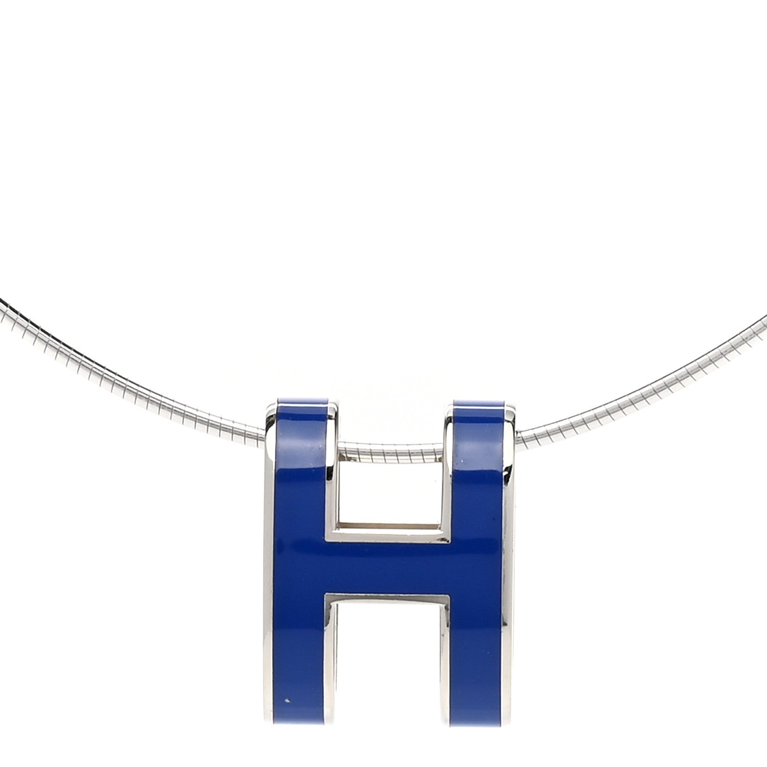 Hermes Lacquered Palladium Pop H Necklace Royal Blue 4 of 7