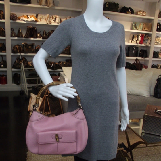 Gucci Calfskin Bamboo Top Handle Bag Pink 2 of 10