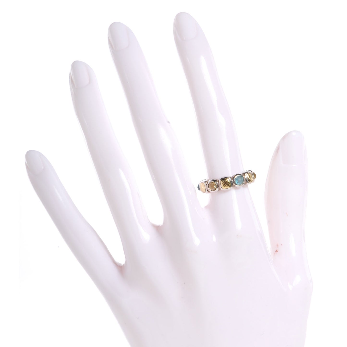 Sterling Silver 18k Gold Eternity Ring 6 Blue Topaz Prasiolite