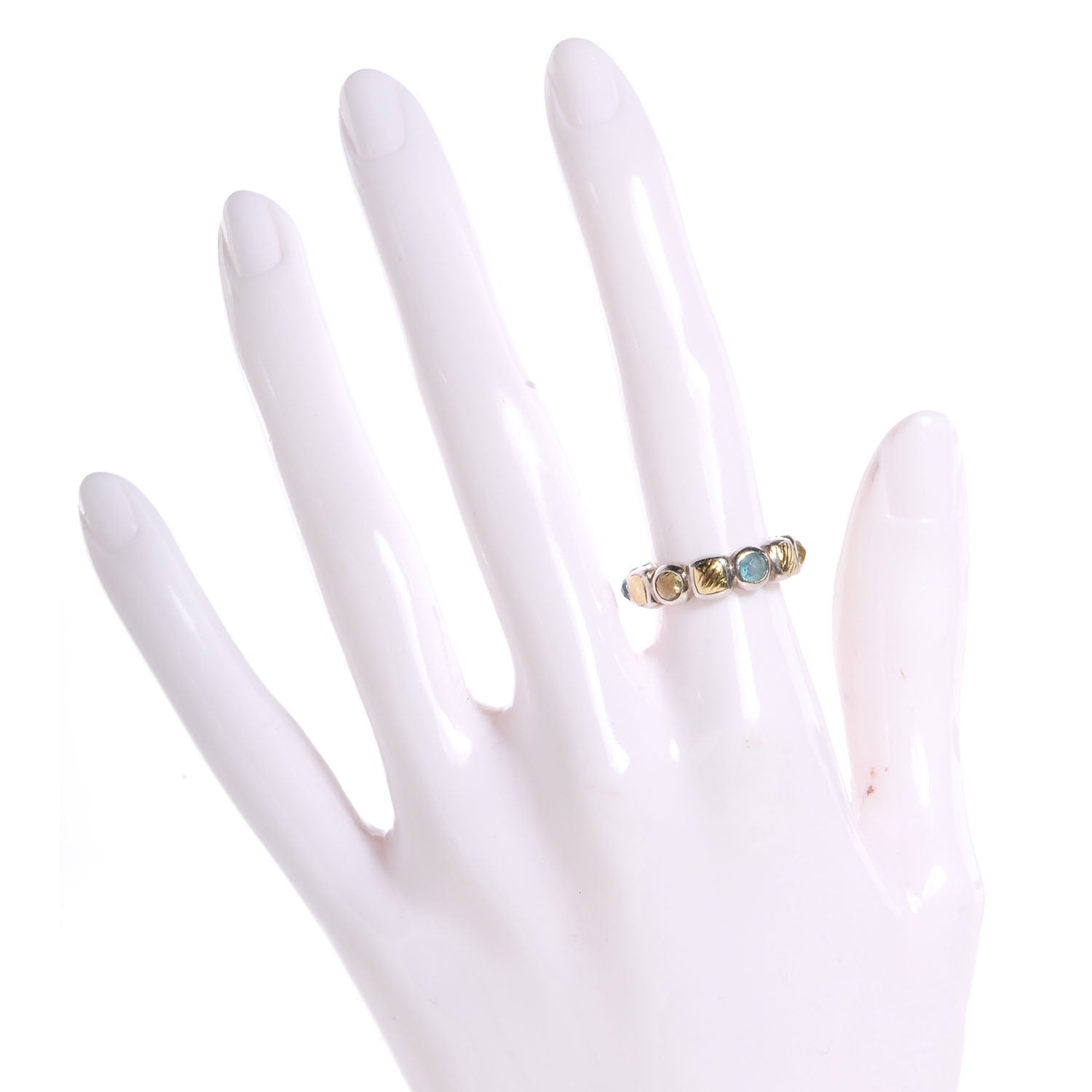 David Yurman Sterling Silver 18k Gold Eternity Ring 6 Blue Topaz Prasiolite 2 of 5