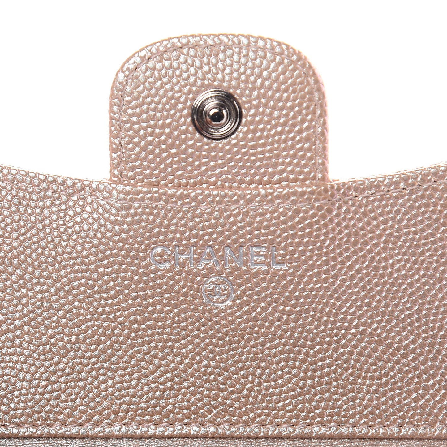 Metallic Caviar Chevron Quilted Compact Flap Wallet Light Gold
