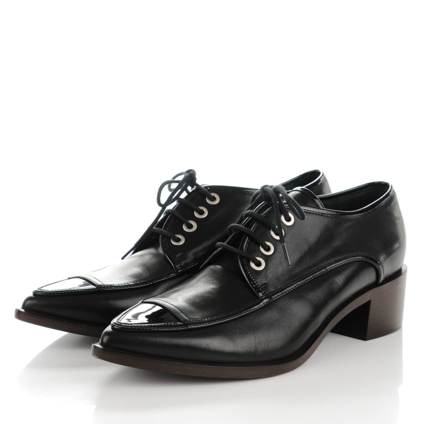 Calfskin Patent CC Lace Up Oxfords 38 Black
