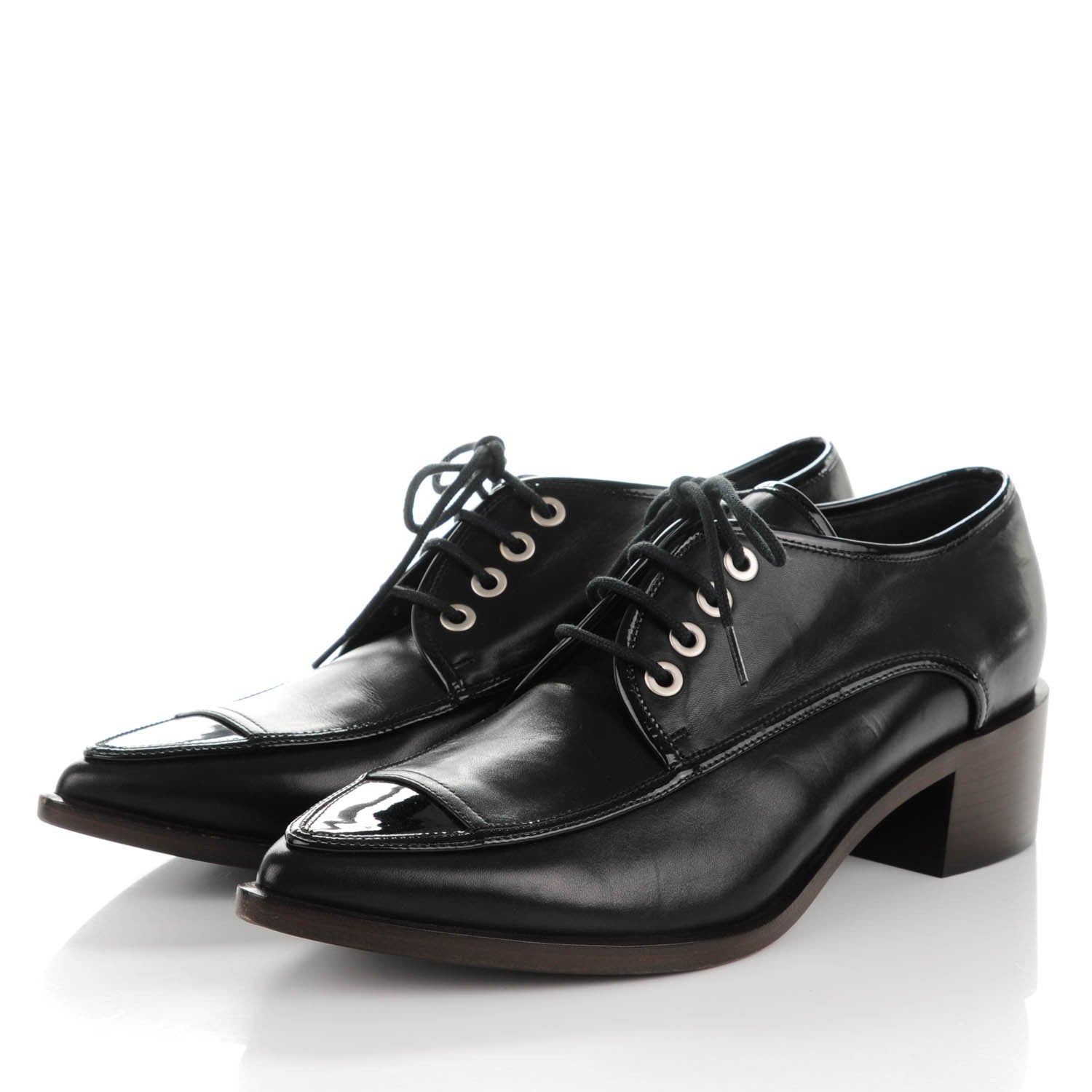 Chanel Calfskin Patent CC Lace Up Oxfords 38 Black 3 of 9