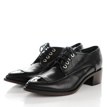 Chanel Calfskin Patent CC Lace Up Oxfords 38 Black 3 of 9