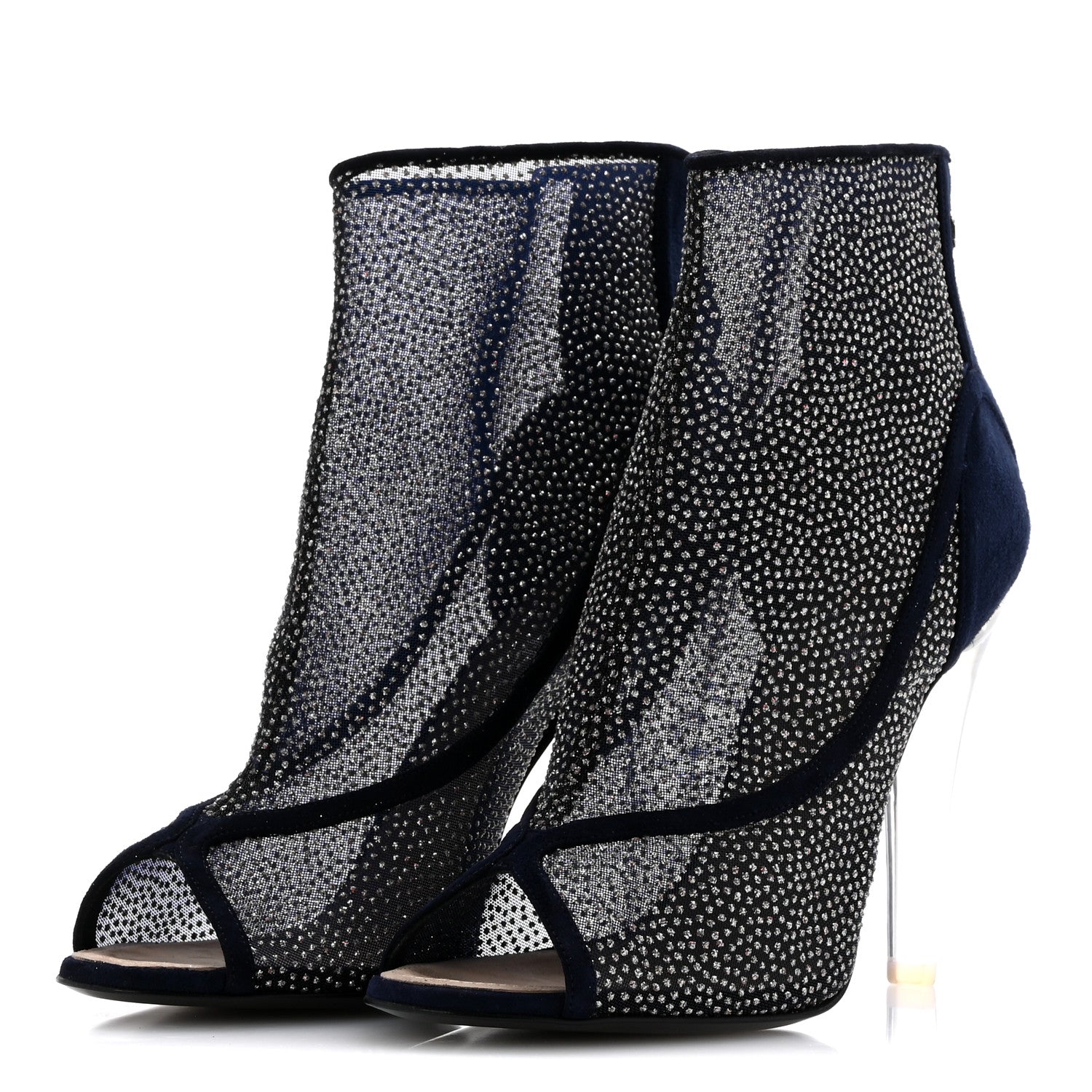 CHANEL（シャネル） メッシュ オープントゥ ブーティサンダル ビンテージ Chanel Mesh Crystal Open Toe Ankle Boots 40 Navy 1656542