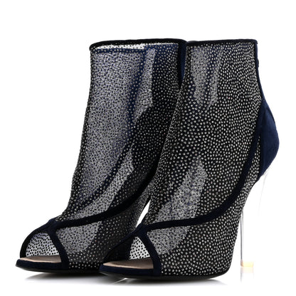 Chanel Mesh Crystal Open Toe Ankle Boots 40 Navy 4 of 12