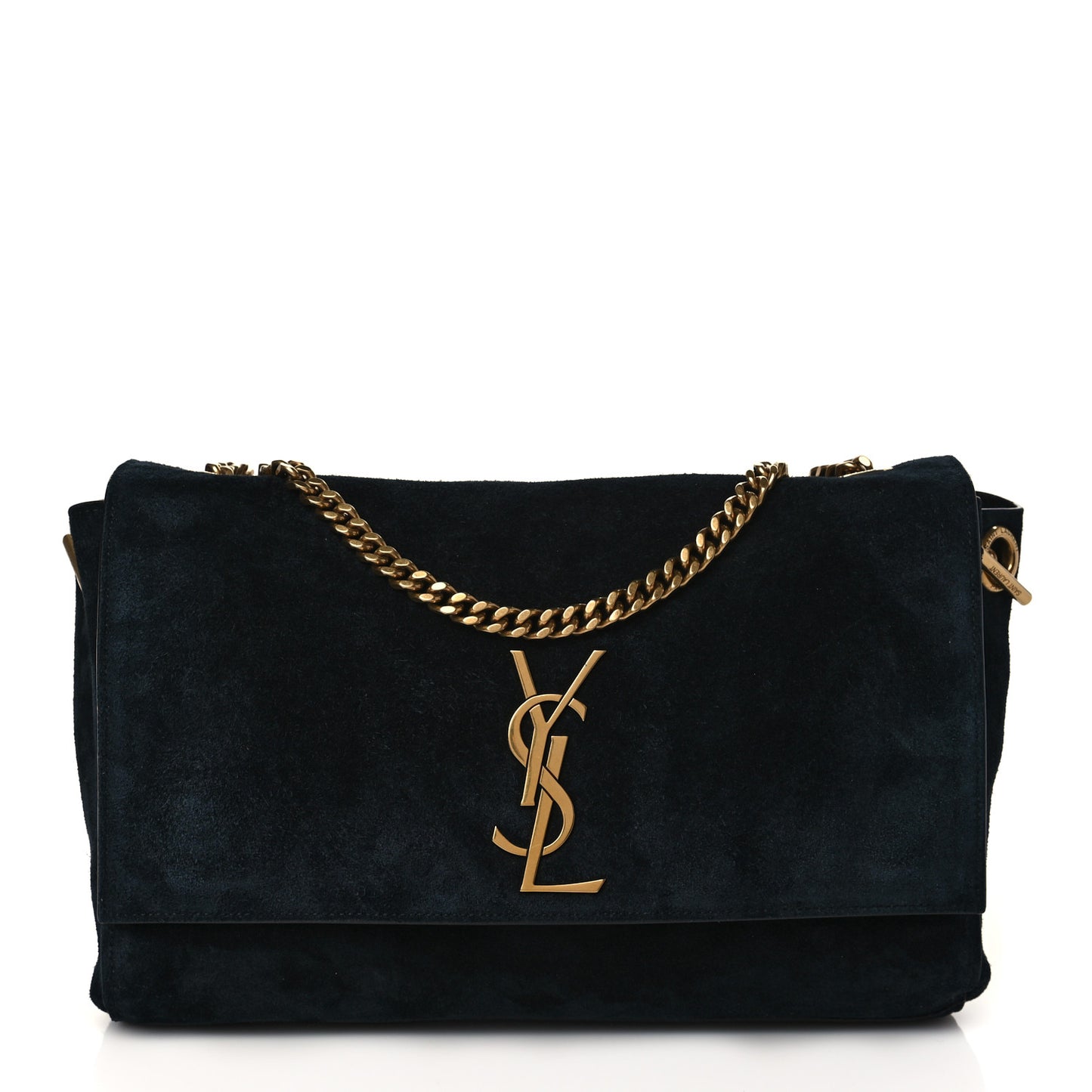 Calfskin Crocodile Embossed Suede Medium Reversible Monogram Kate Satchel Black Navy