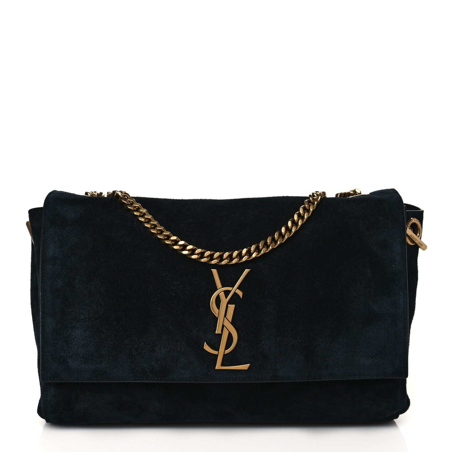 Saint Laurent Calfskin Crocodile Embossed Suede Medium Reversible Monogram Kate Satchel Black Navy 2 of 14