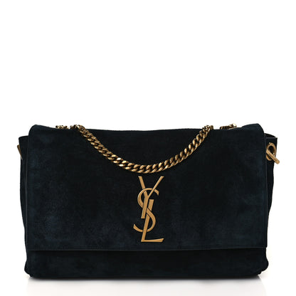 Saint Laurent Calfskin Crocodile Embossed Suede Medium Reversible Monogram Kate Satchel Black Navy 2 of 14