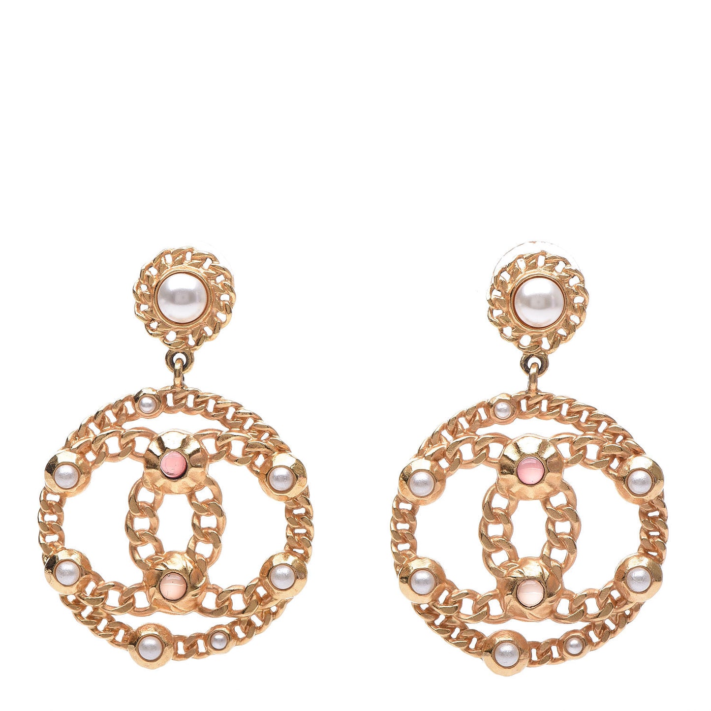 Pearl Gripoix CC Chain Drop Earrings Gold