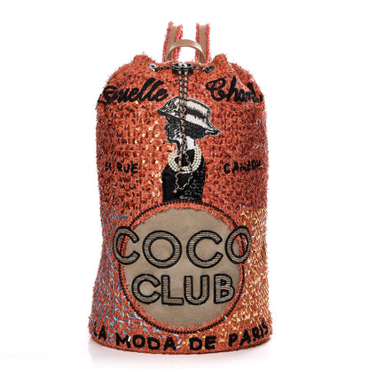 Chanel Tweed Sequins Embroidered Cubano Trip Backpack Orange Coral 1 of 8