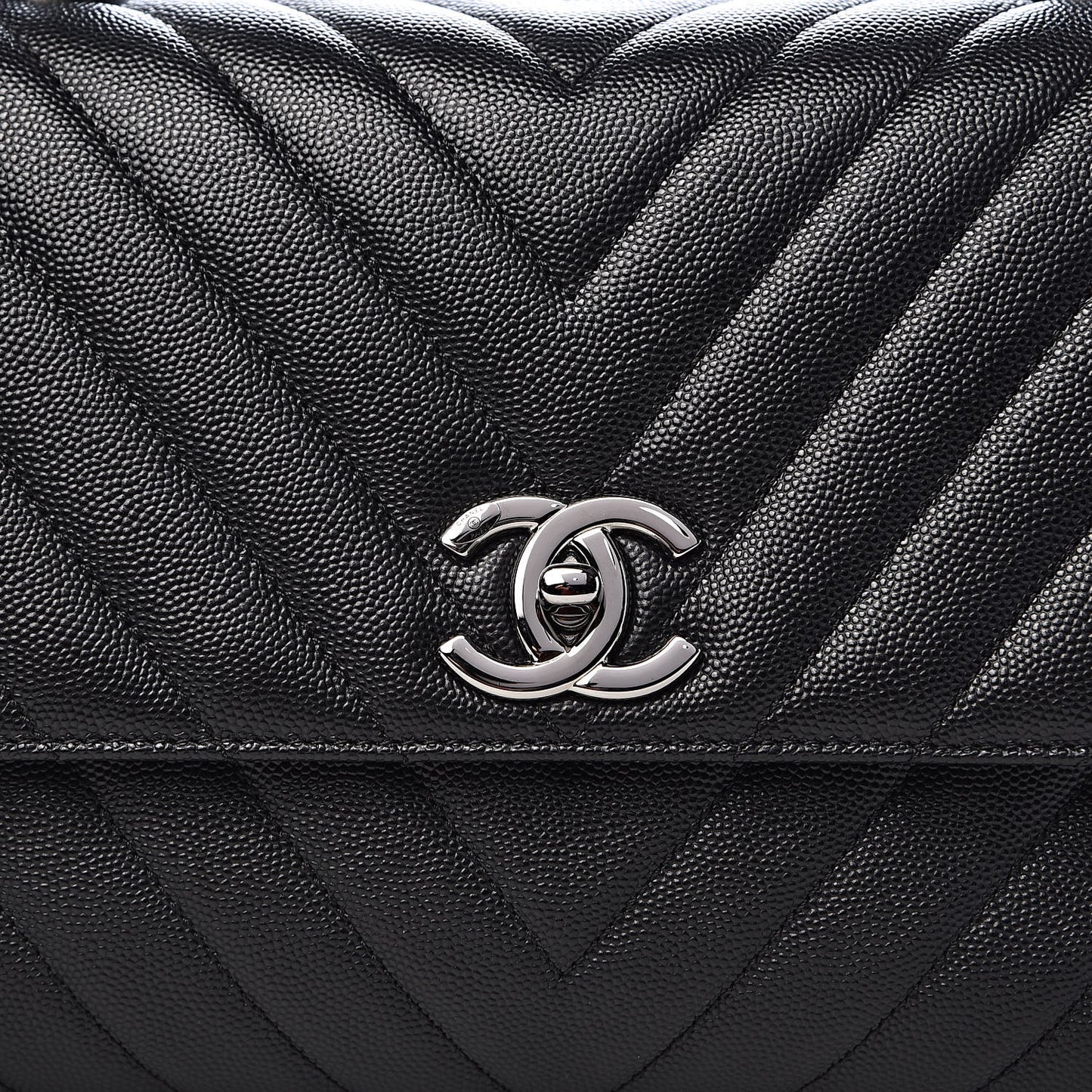 Caviar Chevron Quilted Small Coco Handle Flap Black