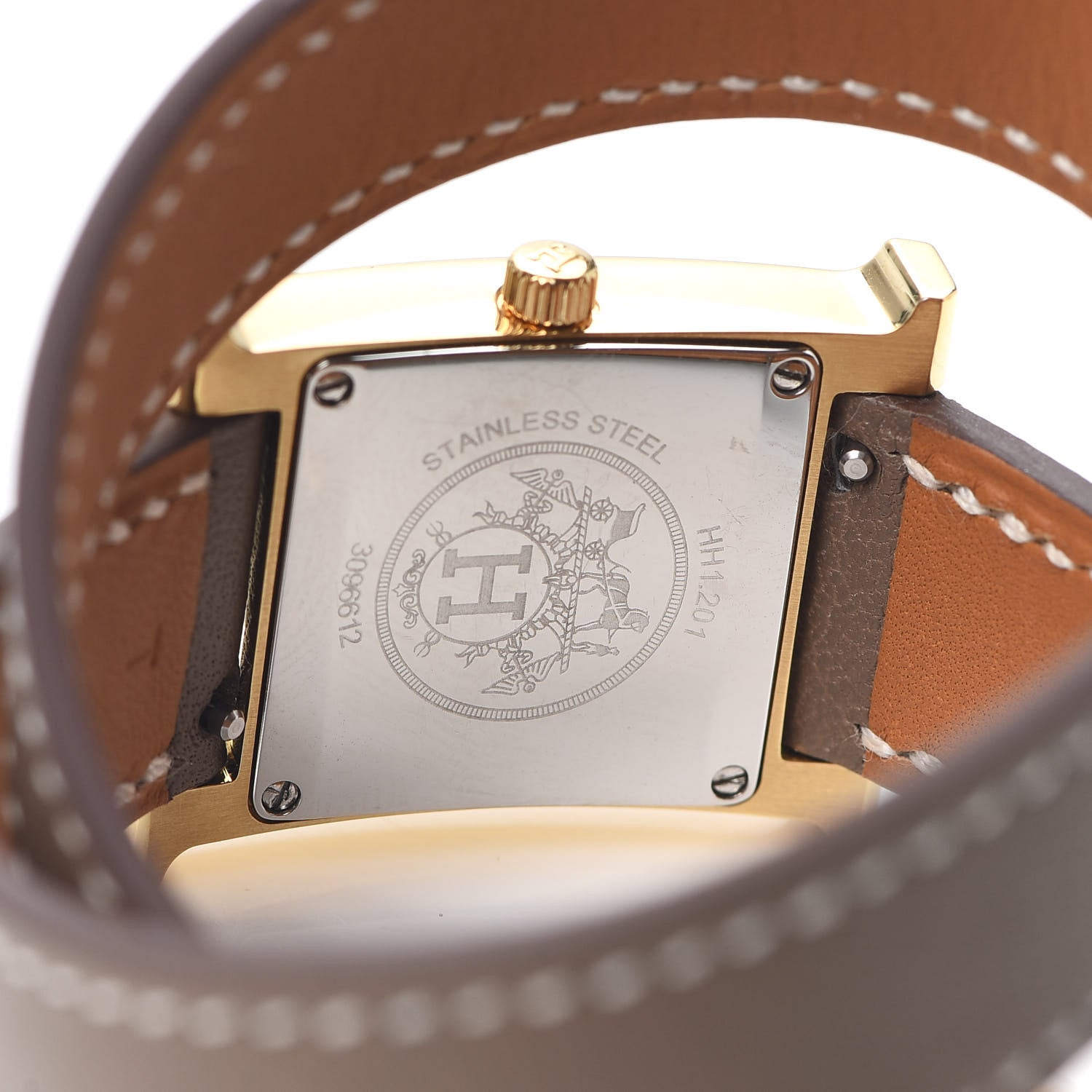 Hermes Stainless Steel Swift 21mm Heure H Hour Double Tour Quartz Watch Etoupe 4 of 5