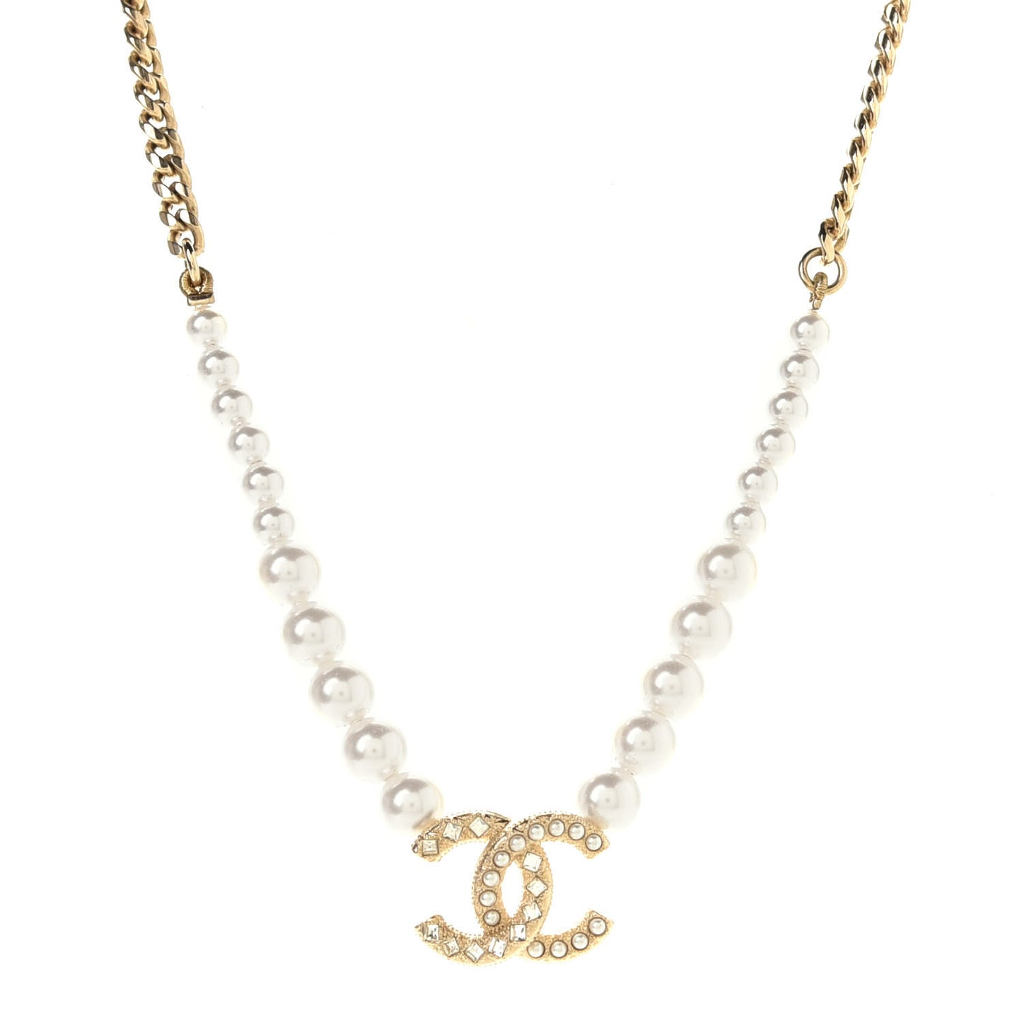 Pearl Crystal CC Short Necklace Gold