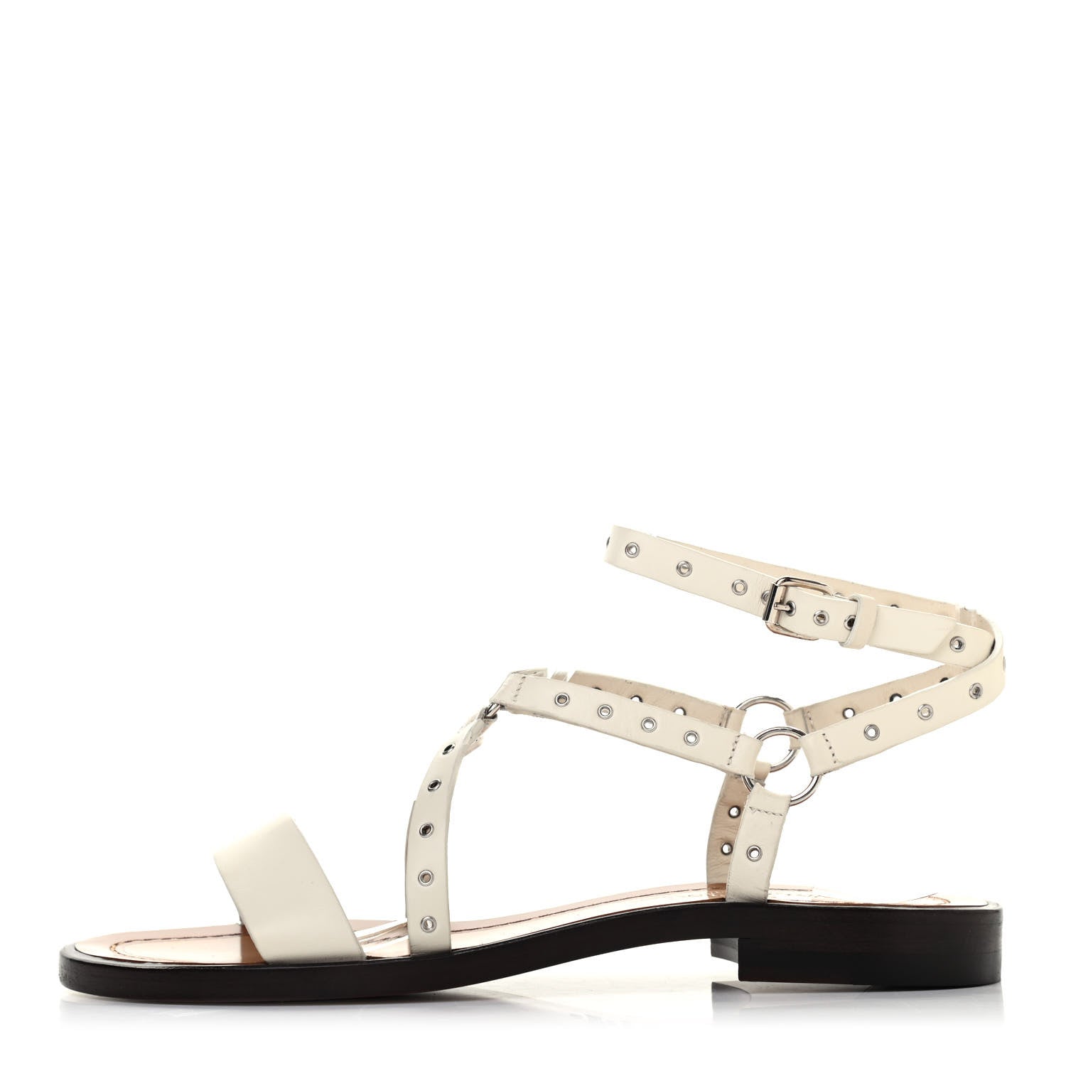 Valentino Garavani Calfskin Love Latch Flat Sandals 36.5 Light Ivory 1 of 4