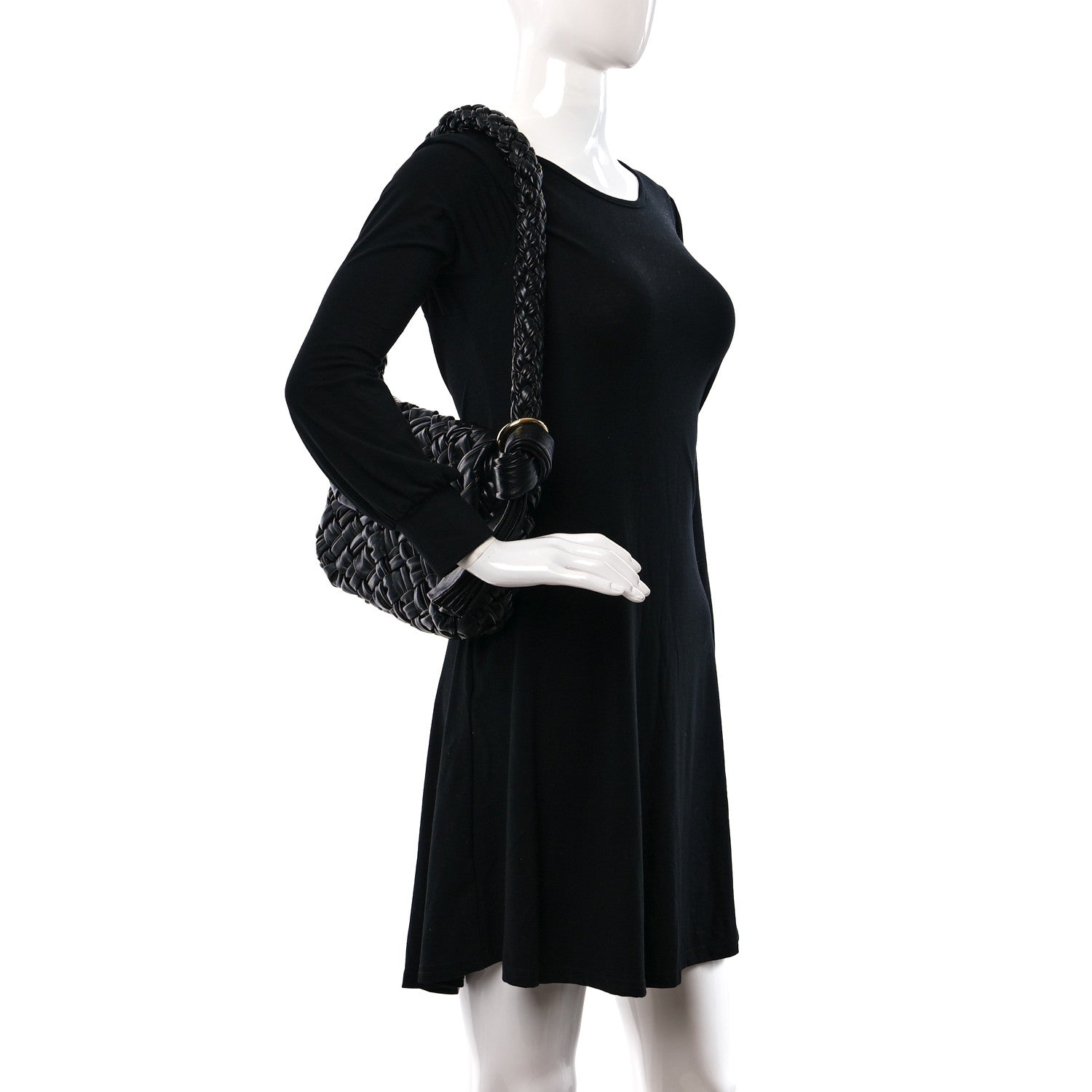 Bottega Veneta Calfskin Foulard Intreccio Kalimero Città Shoulder Bag Black 2 of 9