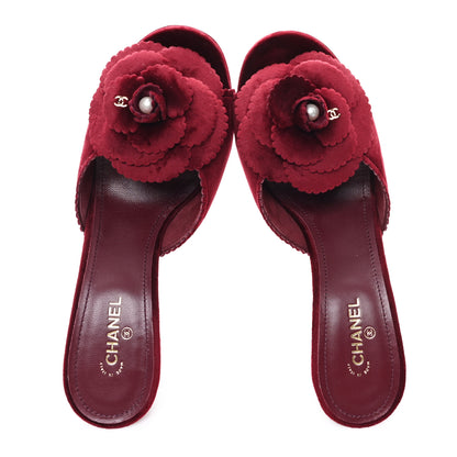 Chanel Suede Camellia Mule Sandals 39 Red 2 of 9