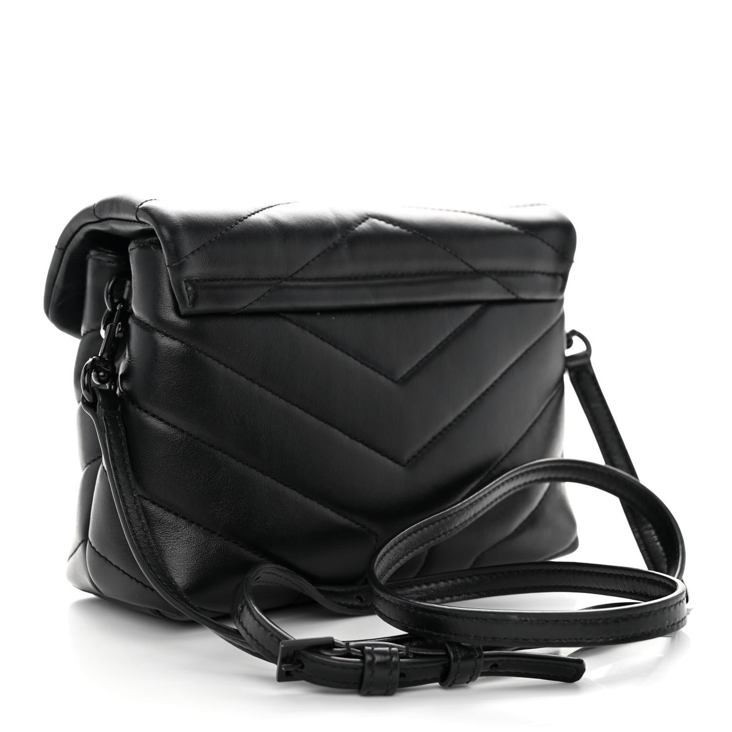 Calfskin Y Quilted Monogram Monochrome Toy Loulou Crossbody Bag Black