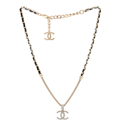 Chanel Lambskin Crystal CC Chain Pendant Necklace Black Gold 3 of 5