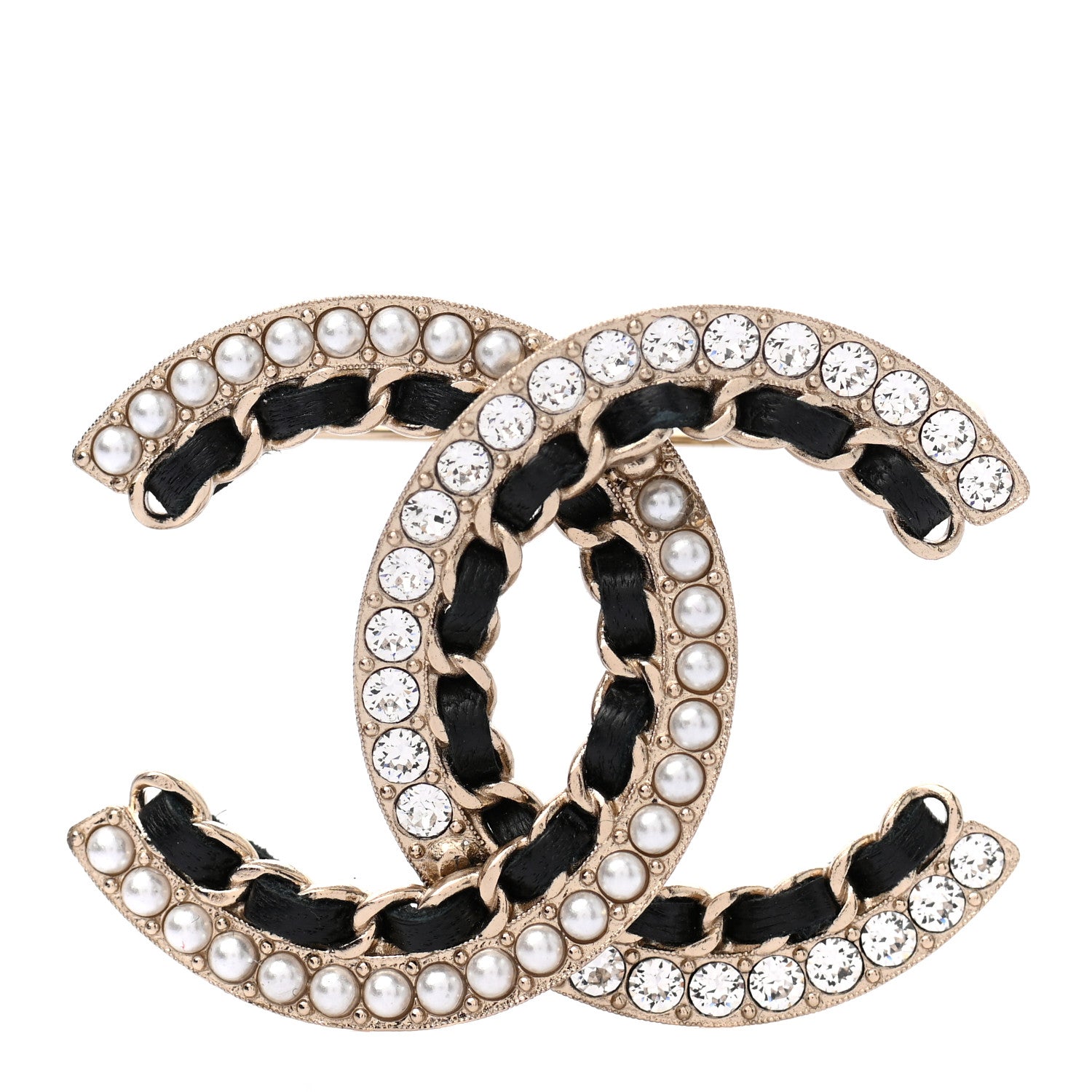 Chanel Lambskin Crystal CC Chain Brooch Black Gold 1 of 6