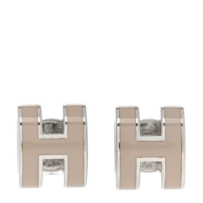 Hermes Palladium Lacquered Mini Pop H Earrings Marron Glace 1 of 6