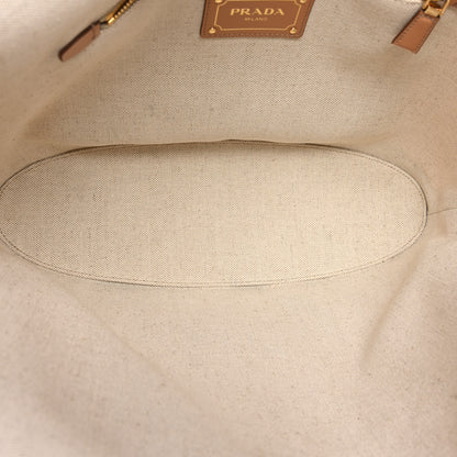 Prada Linen Vitello Medium Logo Tote Natural 5 of 9