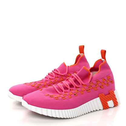 Hermes Knit Womens Flex Bolduc Sneakers 37 Rose Framboise Orange 3 of 7