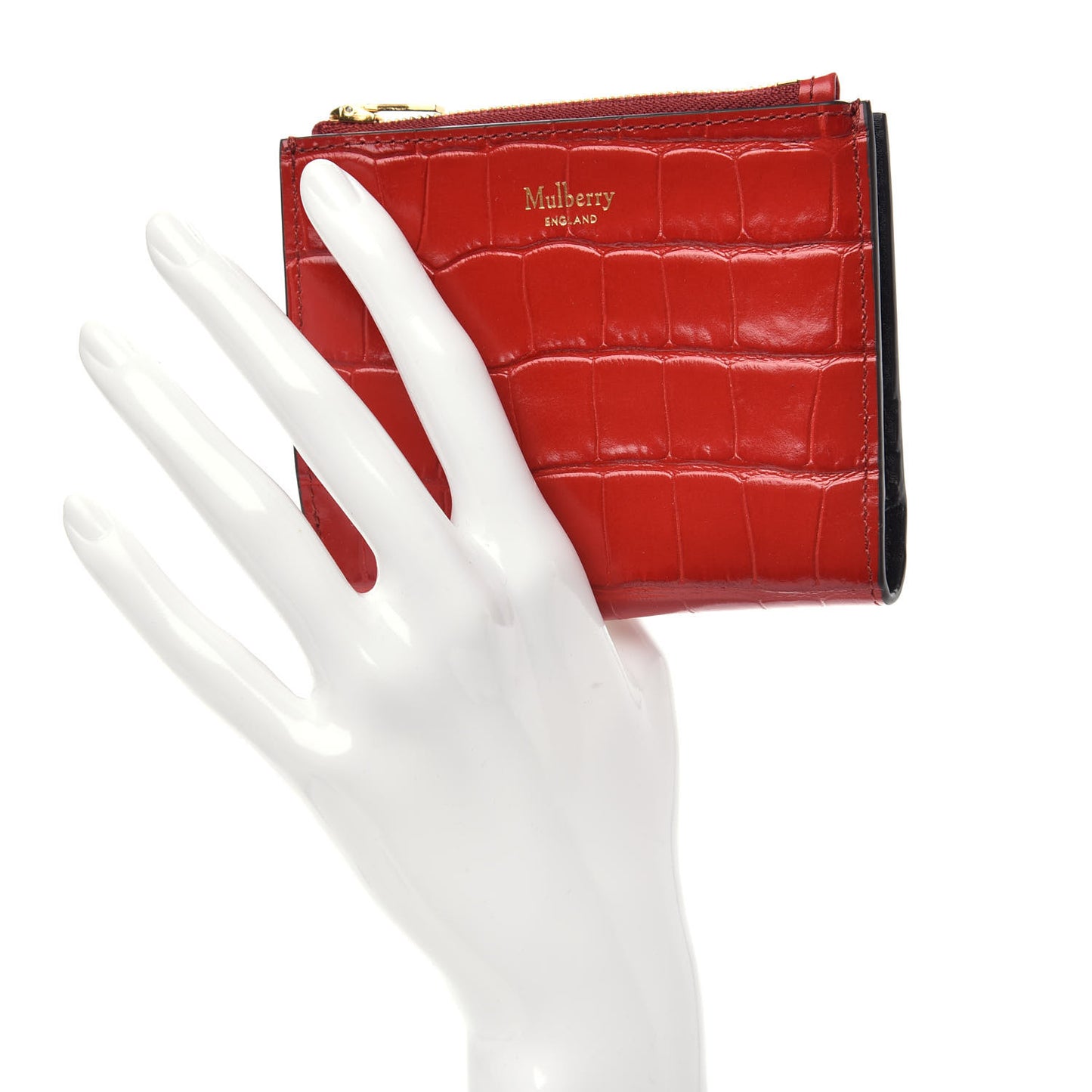 Shiny Crocodile Embossed Zip Wallet Scarlet