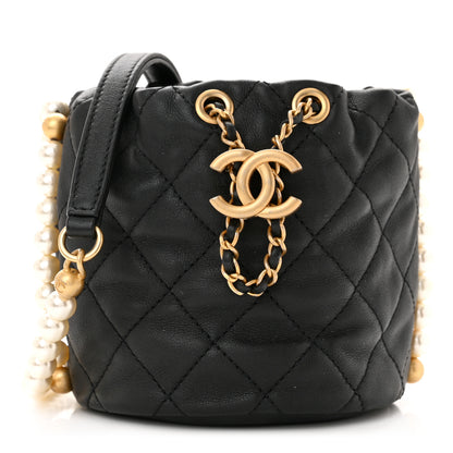 Chanel Calfskin Quilted Pearl Mini About Pearls Drawstring Bucket Bag Black 1 of 10