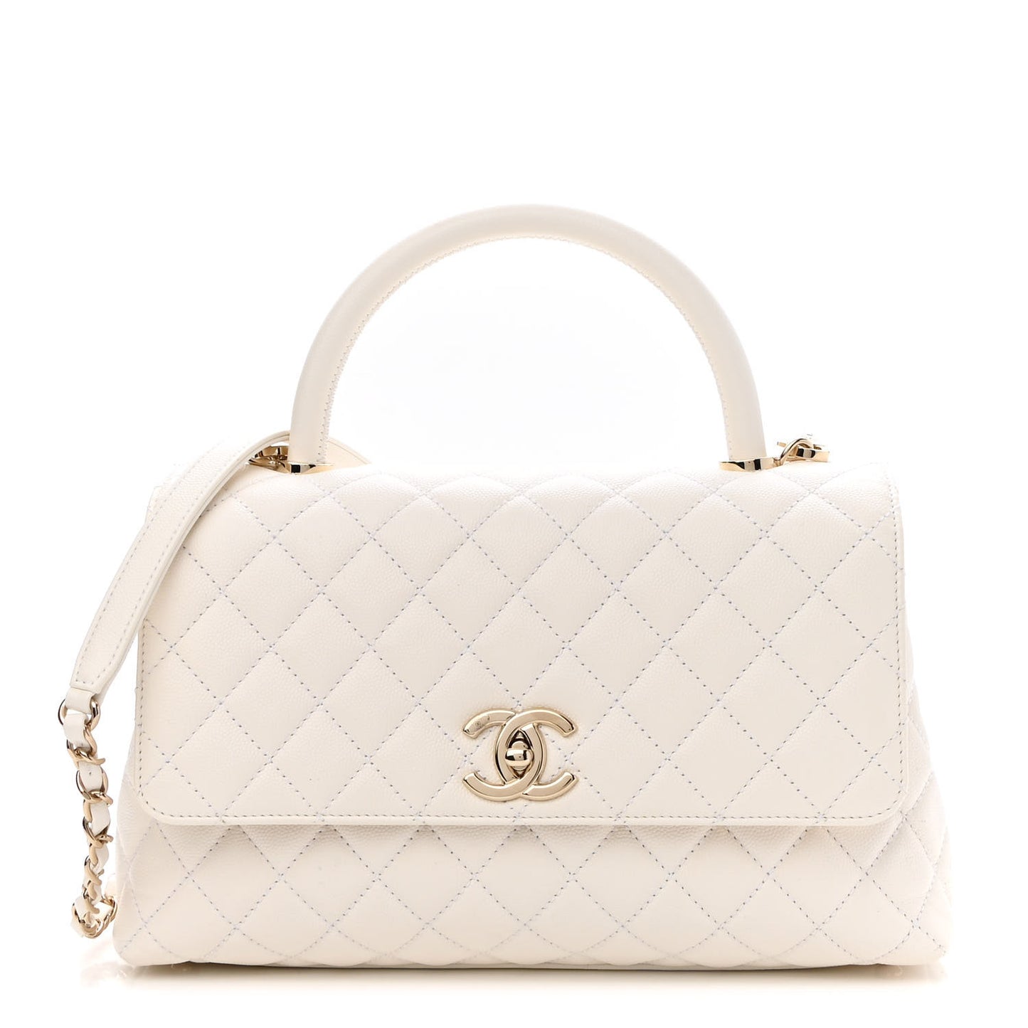Caviar Quilted Small Coco Handle Flap White
