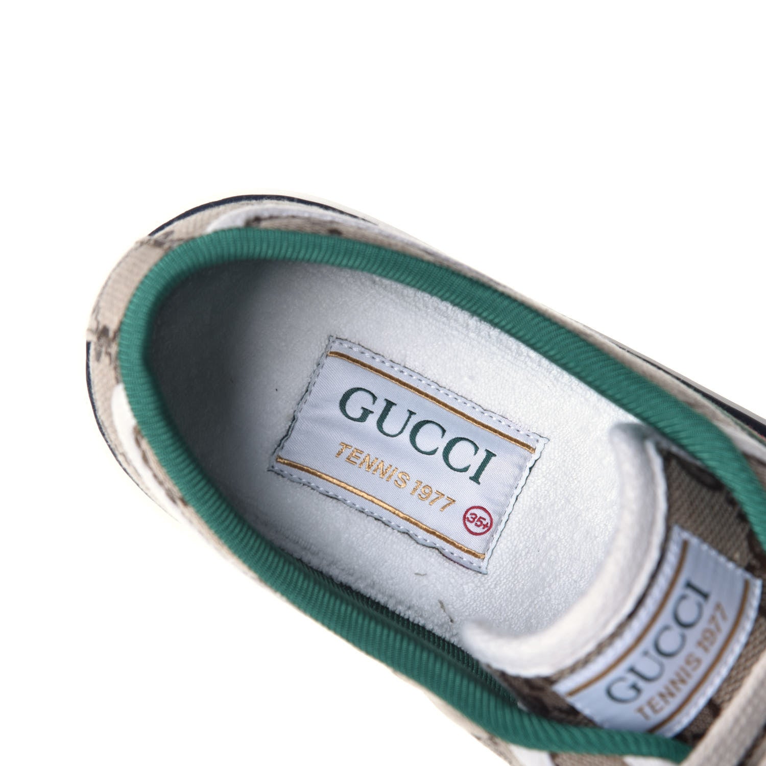 Gucci GG Monogram Web Womens 1977 Tennis Sneakers 35.5 Beige Ebony Mystic White 7 of 8